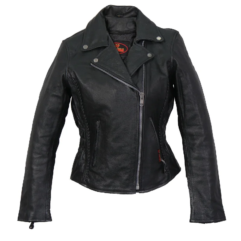 Vintage-Inspired Women's Clothes Hot Leathers JKL1009 Ladies Braided Motorcycle Leather Jacket